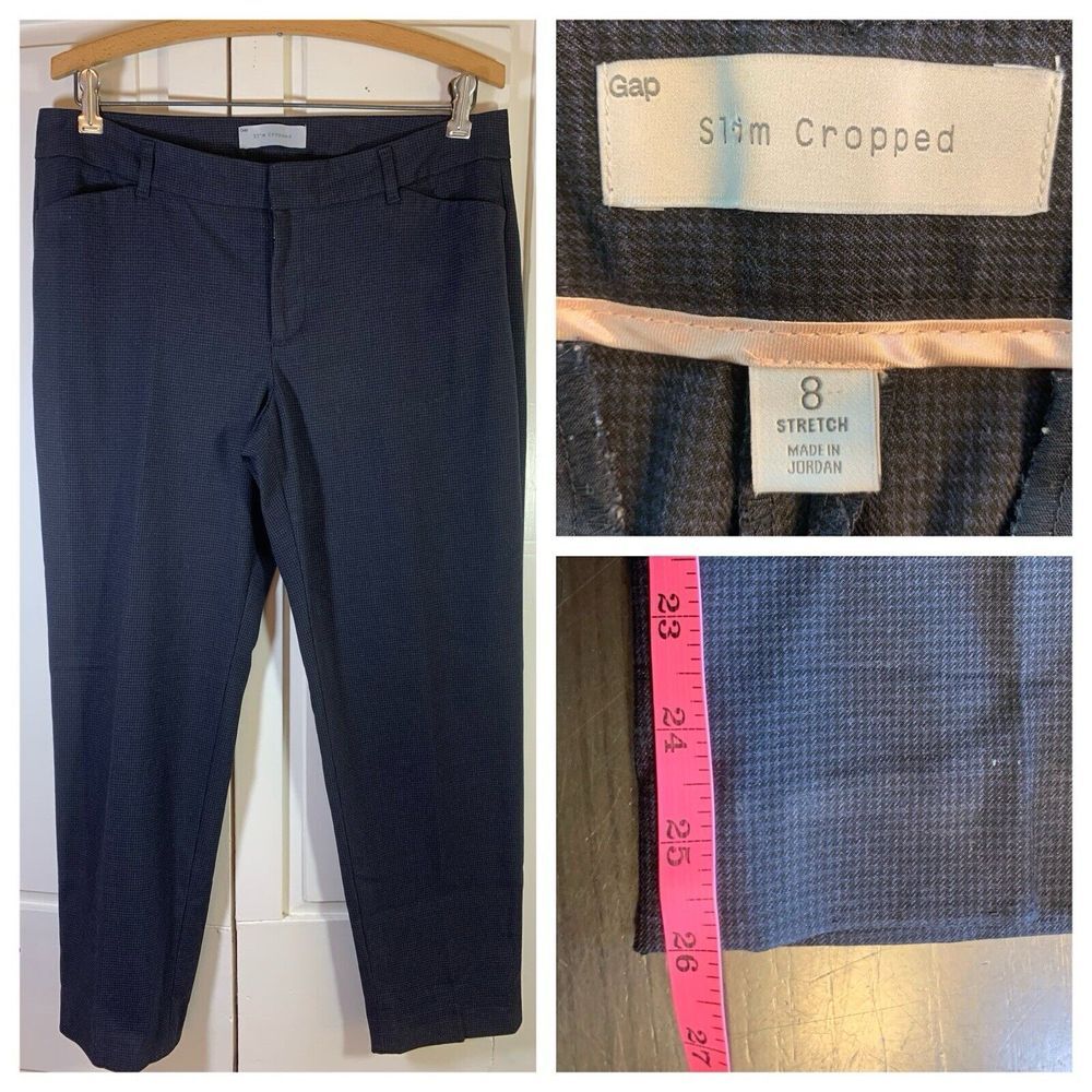 Gap Dress Pants Womens 8 Houndstooth Slim Cropped Stretch Dark Academia Office